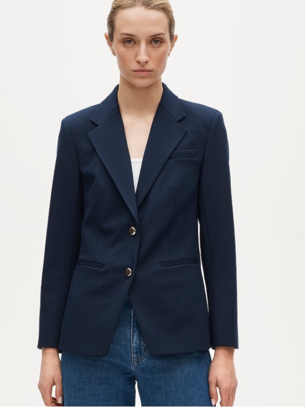 J crew navy Margeaux blazer in four-season stretch